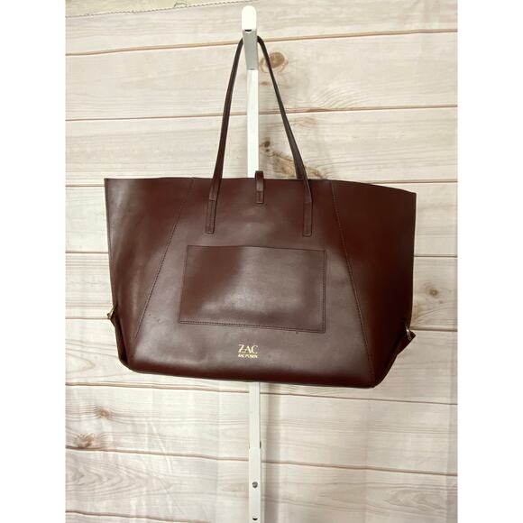 ZAC Zac Posen Eartha Folded-Guss et Tote - Maroon Large Tote Handbag - Picture 1 of 8